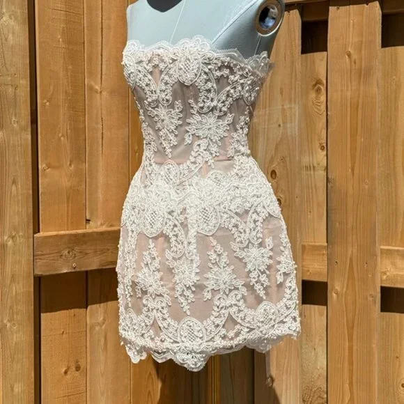 🆕 BRONX & BANCO 🧿 NWOT Maraya Blanc Lace Mini Dress, Sz XS US 2 - Picture 5 of 15